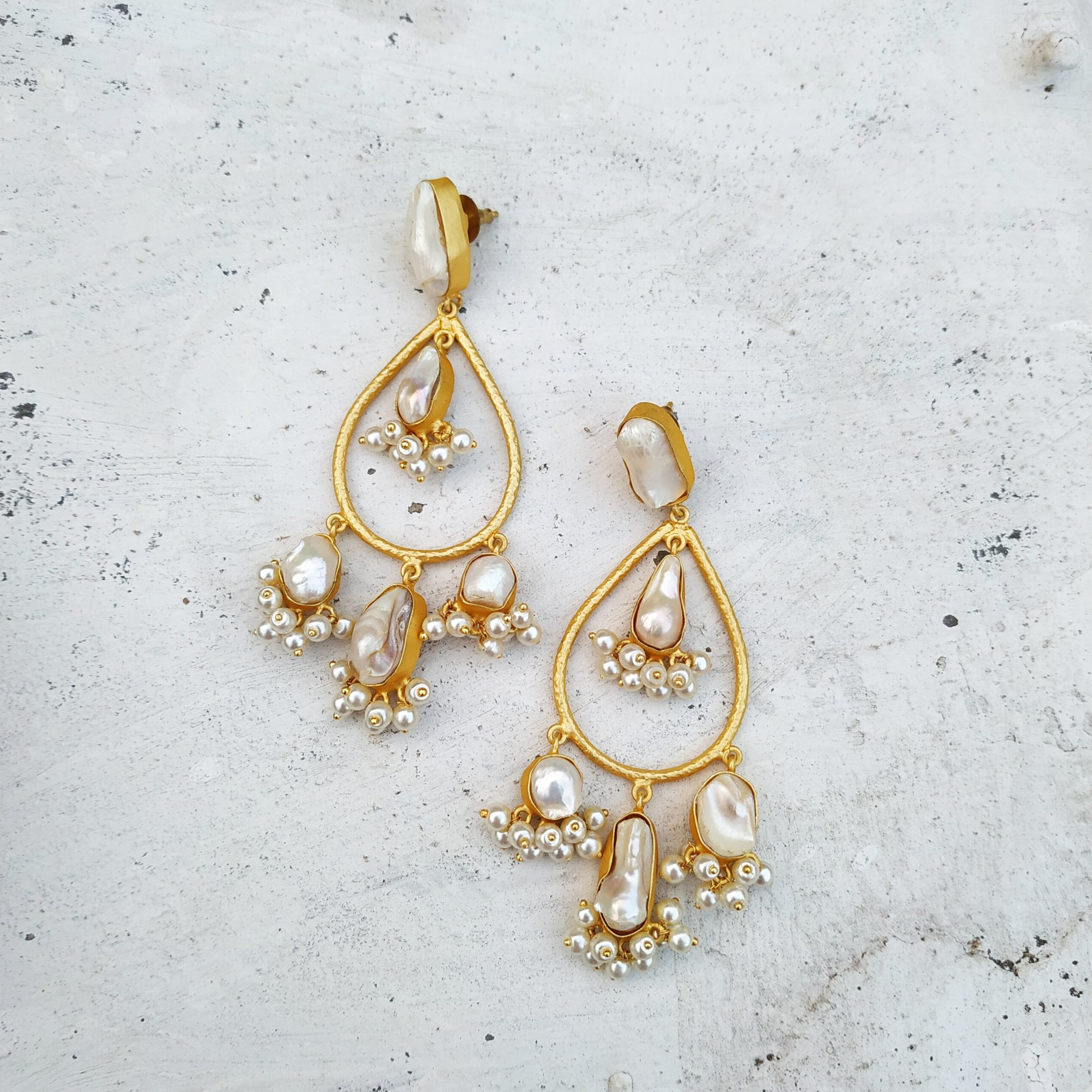 Baroque Pearl Teardrop Chandbali Earrings - Image 2