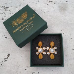 Mustard Yellow & Dendrite Opal Statement Earrings