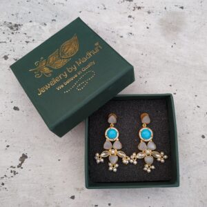 Grey Monalisa, Zircon Crafted Turquoise Blue Onyx & Pearl Drop Earrings