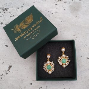 The Zircon Crafted Amazonite & Pearl Crystal Danglers