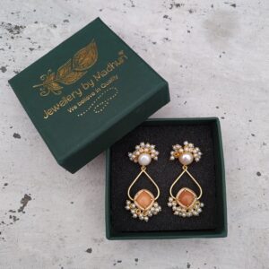 Peach and Pearl Cluster Top Dangler Earrings
