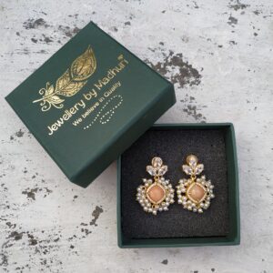 Regal Peach Quartz Mogra Statement Dangler Earrings