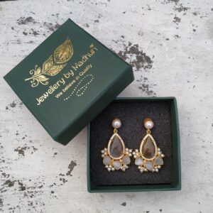 Pearl, Zircon Crafted Labradorite & Grey Monalisa Danglers