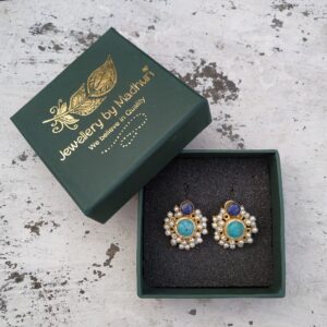 Lapis Lazuli Top & Zircon Crafted Turquoise Mogra Studs