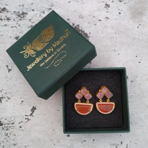 Rose Quartz Top Trio & Zircon Crafted Orange Monalisa Mini Danglers