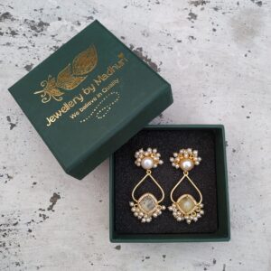Pearl Mogra Top & Zircon Crafted Milky Quartz Danglers