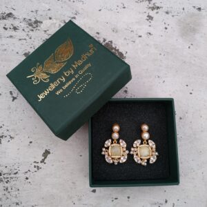 The Duo Pearl & Zircon Crafted Milky Yellow Quartz Quad Crystal Danglers