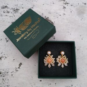 Pearl, Zircon Crafted Peach Quartz Crystal Trio Mogra Danglers