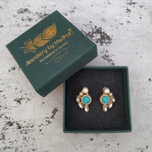 Pearl, Zircon Crafted Turquoise & Crystal Leaf Studs