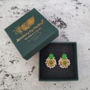 The Green Onyx & Zircon Crafted Lemon Quartz Mogra Studs