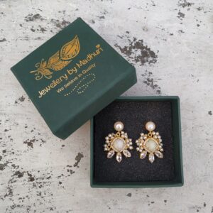 Pearl, Zircon Crafted Moonstone & Crystal Trio Mogra Pearl Danglers