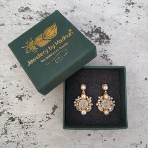 White Quartz Pearl Cluster Earrings