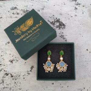 Green Onyx, Pearl & Zircon Crafted Aqua Blue Chalcedony trio Crystal Danglers