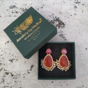 Pink Onyx & Zircon Crafted Tangy Orange Statement Studs