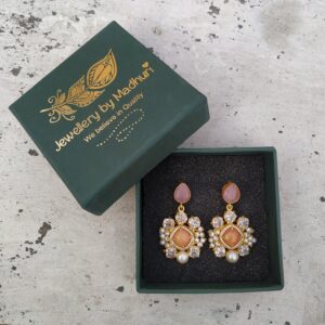 Rose Quartz Top, Zircon Crafted Peach Quartz & Penta Crystal Mogra Danglers