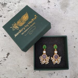 Green Onyx, Pearl & Zircon Crafted Amethyst Chalcedony Trio Crystal Danglers
