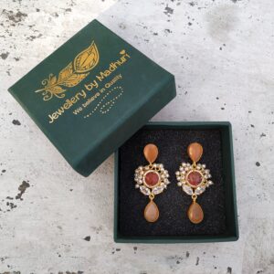 The Orange Chalcedony Duo & Zircon Crafted Caramel Quartz Rainfall Danglers