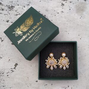 Pearl, Zircon Crafted Rose Quartz Crystal Trio Mogra Danglers
