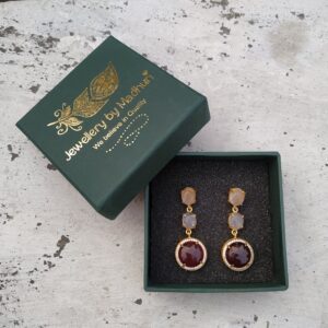 Rose Quartz Duo Top & Zircon Crafted Red Wine Shaded Monalisa Danglers