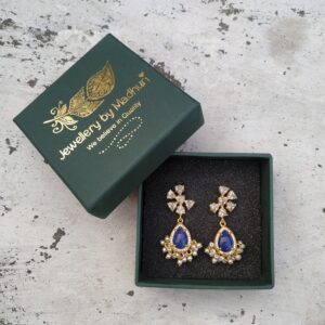 Crystal Flower Top & Zircon Crafted Lapis Lazuli Mogra Danglers
