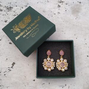 Pink Top, Zircon Crafted Rose Quartz & Penta Crystal Mogra Danglers