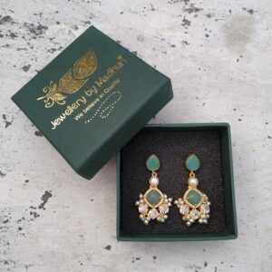 Aqua Chalcedony Quartz, Pearl & Zircon Crafted Amazonite Trio Crystal Danglers