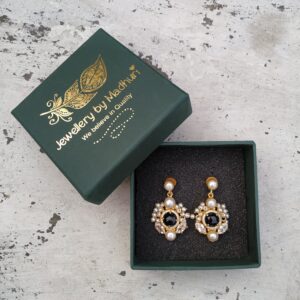 Pearl Daisy Danglers in Zircon Crafted Black Onyx & Crystals