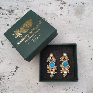 Turquoise & Pearl Chandbali Dangler Earrings