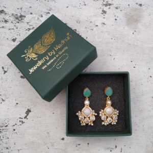 Mint Green Chalcedony, Pearl & Zircon Crafted Moonstone Trio Crystal Danglers