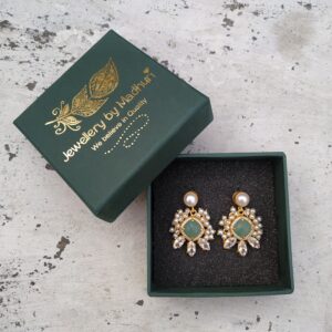 Pearl, Zircon Crafted Aqua Green Quartz Crystal Trio Mogra Danglers