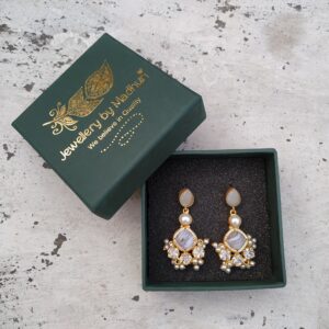 Grey Chalcedony, Pearl & Zircon Crafted Jasper Trio Crystal Danglers